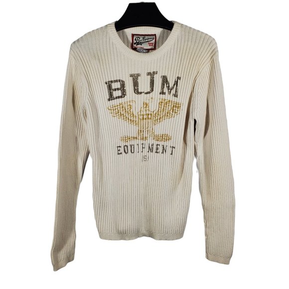 Bum Equipment L/S Rib Sweater Thermal Knit Top Eagle Stretch Y2K Retro Sporty - Picture 1 of 4